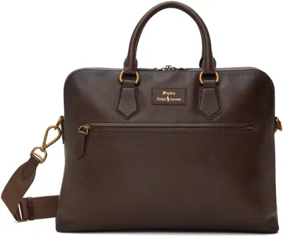 Polo Ralph Lauren Brown Pebble Leather Commuter Briefcase In Dark Brown