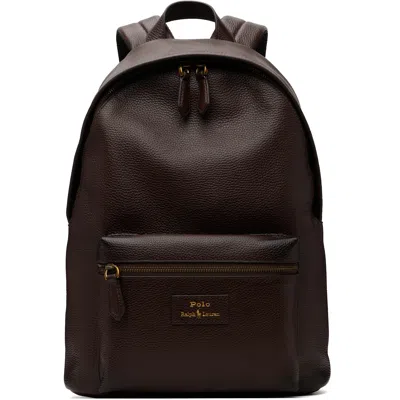 Polo Ralph Lauren Brown Pebbled Leather Backpack In Dark Brown-201