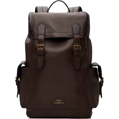 Polo Ralph Lauren Brown Pebbled Leather Backpack In Dark Brown-201
