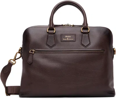 Polo Ralph Lauren Brown Pebbled Leather Commuter Briefcase