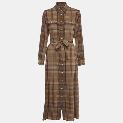 Pre-owned Polo Ralph Lauren Brown Plaid Twill Midi Dress M
