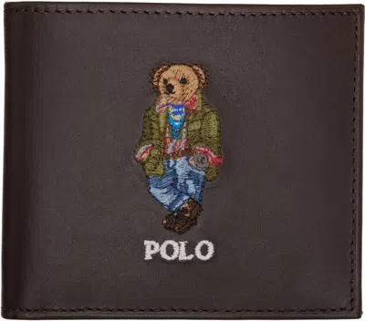 Polo Ralph Lauren Brown Polo Bear Leather Billfold Wallet In Dk Brown