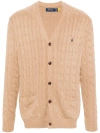 POLO RALPH LAUREN BROWN POLO PONY CABLE-KNIT CARDIGAN