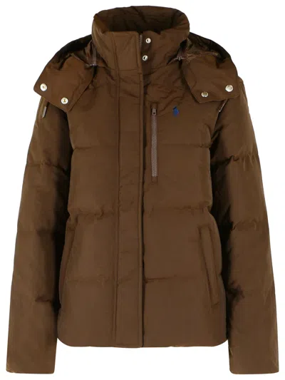 Polo Ralph Lauren Brown Polyester Down Jacket In Black