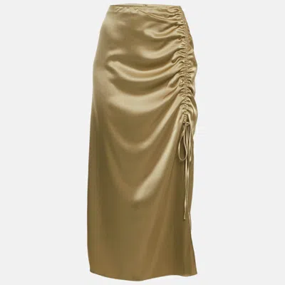 Pre-owned Polo Ralph Lauren Brown Satin Ruche Midi Skirt S In Sand