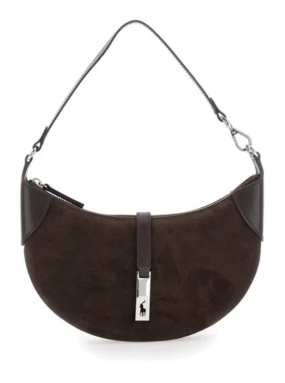 Polo Ralph Lauren Brown Shoulder Bag With Adjustable Closure And Logo Plaque On The Front In Suede Woman