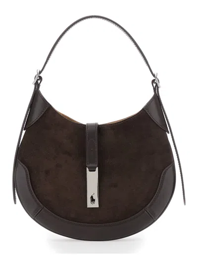 Polo Ralph Lauren Brown Shoulder Bag With Adjustable Shoulder Strap And Embossed Pony On The Front In Suede Woman