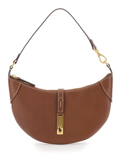 Polo Ralph Lauren Brown Shoulder Bag With Logo Detail In Smooth Leather Woman