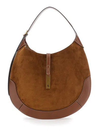 Polo Ralph Lauren Brown Shoulder Bag With One Top Leather Handle And Front Strap In Suede Woman