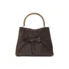 Polo Ralph Lauren Suede Calf Leather Shoulder Bag With Bamboo-style Handle In Black