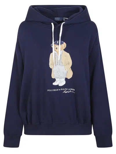 Polo Ralph Lauren Brushed Cotton Blend Sweatshirt With Iconic Polo Bear In Blue