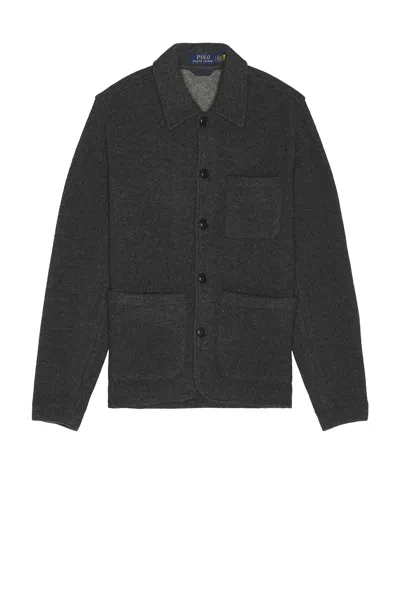 Polo Ralph Lauren Brushed Double Knit Chore Jacket In Black