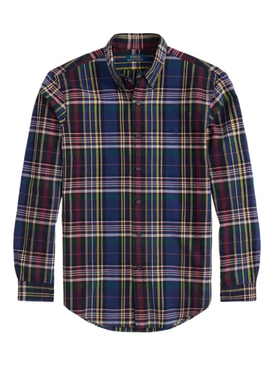 Polo Ralph Lauren Collared Shirt With Curved Hem And Plaid In Multi