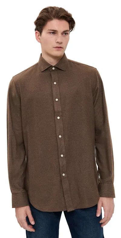 POLO RALPH LAUREN BRUSHED TWILL SPORT SHIRT ALPINE BROWN HEATHER