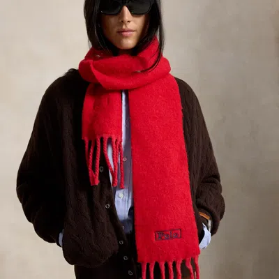 Polo Ralph Lauren Brushed Wool-blend Fringe Scarf In Red