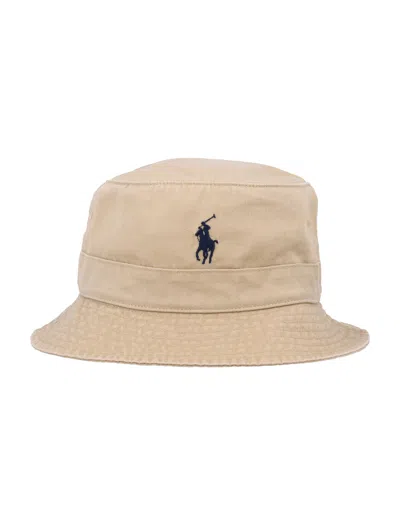Polo Ralph Lauren Logo-embroidered Bucket Hat In Beige