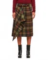 Polo Ralph Lauren Buckle Detail Plaid Herringbone Skirt In Olive In Green