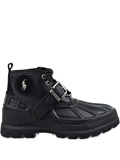 Polo Ralph Lauren Buckle-strap Leather Boots In Black
