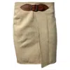 Polo Ralph Lauren Buckle Wrap Detail Mini Pencil Skirt In Beige Wool In Beige