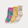 Polo Ralph Lauren Bunny Crew Sock 3-pack In Ivory/yellow/pink