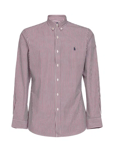 Polo Ralph Lauren Burgundy And White Striped Slim-fit Oxford Shirt