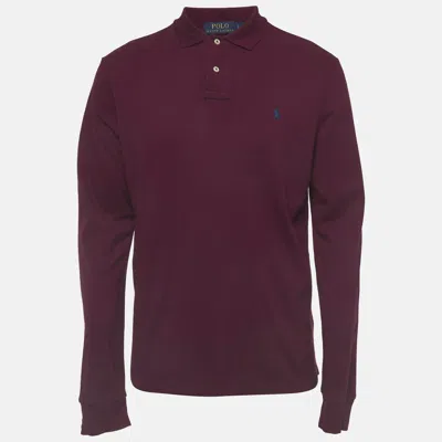 Pre-owned Polo Ralph Lauren Burgundy Cotton Pique Collar Sweatshirt L