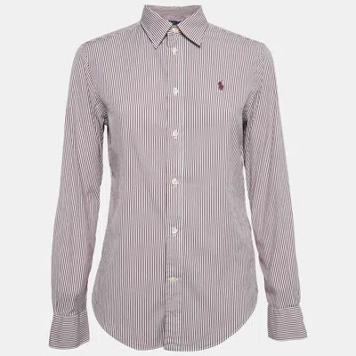 Pre-owned Polo Ralph Lauren Burgundy Stripe Cotton Button Front Shirt M