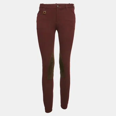 Pre-owned Polo Ralph Lauren Burgundy Suede Trim Stretch Cotton Breeches Pants S