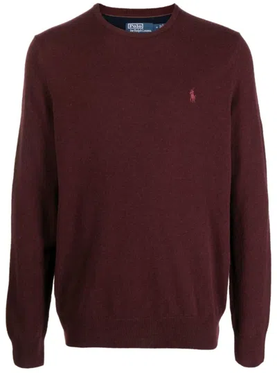 Polo Ralph Lauren Burgundy Wool Crew Neck Pullover In Red