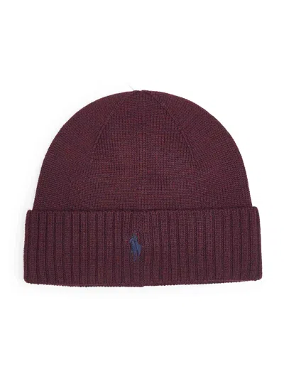 POLO RALPH LAUREN BURGUNDY WOOL PONY BEANIE
