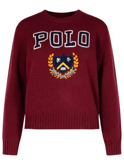 Polo Ralph Lauren Burgundy Wool Sweater In Red