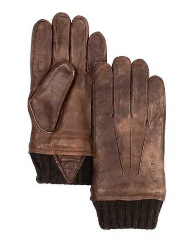 Polo Ralph Lauren Burnished Leather Flight Gloves In Brown