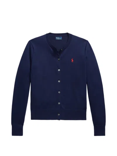 Polo Ralph Lauren Embroidered Logo Cardigan In Blue