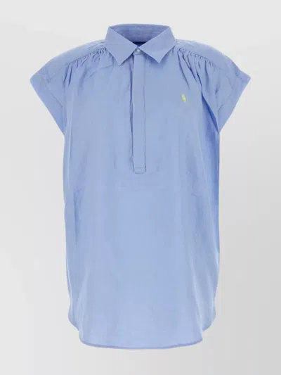 Polo Ralph Lauren Button-down Collar Linen Blouse In Blue