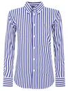 Polo Ralph Lauren Button-down Striped Blouse With Pointed Collar And Long Sleeves In Blue