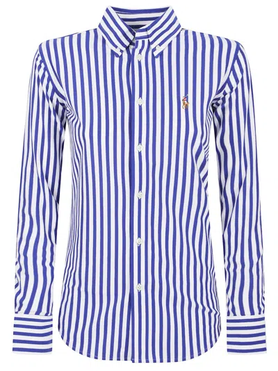 Polo Ralph Lauren Button-down Cotton Shirt With Contrasting Stripe Design In Blue