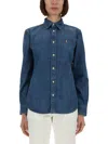Polo Ralph Lauren Blue Shirt With Classic Collar And Pony Embroidery On The Front In Denim Woman In Blue