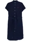 Polo Ralph Lauren Button-down Dress With Signature Polo Pony Motif In Blue