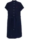 Polo Ralph Lauren Button-down Dress With Signature Polo Pony Motif In Blue