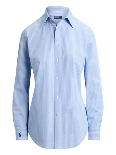Polo Ralph Lauren Button-down Embroidered Cotton Shirt In Blue
