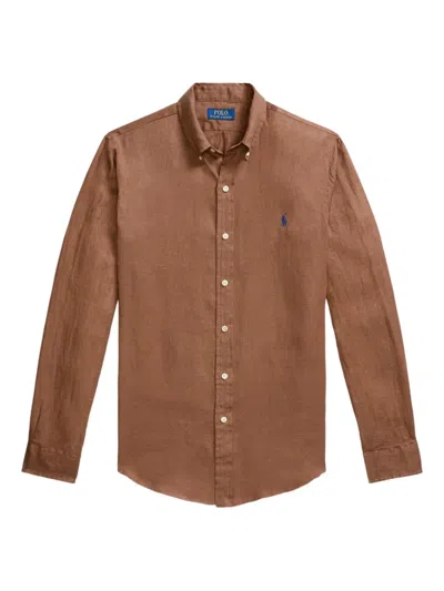 Polo Ralph Lauren Button-down Linen Shirt In Brown