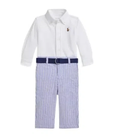 Polo Ralph Lauren Button-down Shirt And Striped Pants Set In White