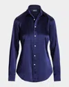Polo Ralph Lauren Button-down Silk Charmeuse Shirt In Blue