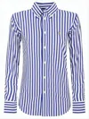 Polo Ralph Lauren Button-down Striped Blouse With Pointed Collar And Long Sleeves In Blue