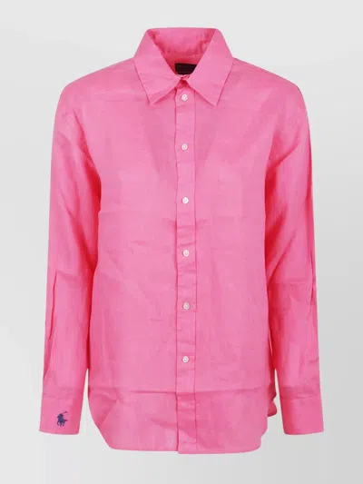 Polo Ralph Lauren Button Front Collared Shirt With Long Sleeves In Multi