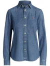 Polo Ralph Lauren Button-front Denim Shirt With Tailored Fit And Embroidered Logo In Blue