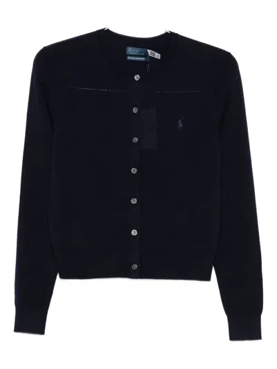 Polo Ralph Lauren Button-front Embroidered-logo Cardigan In Blue