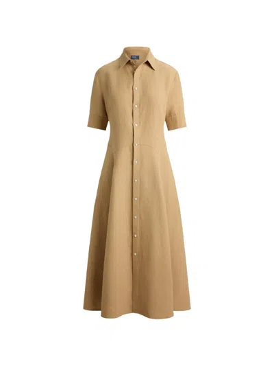 Polo Ralph Lauren Button Front Maxi Dress In Brown