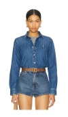 Polo Ralph Lauren Blue Shirt With Classic Collar And Pony Embroidery On The Front In Denim Woman In Merced Wash