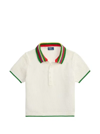 Polo Ralph Lauren White Crochet Polo Shirt With Colored Trim